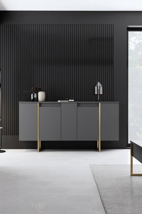 Hanah Home Conjunto de muebles de salón Luxe, Antracita y Oro